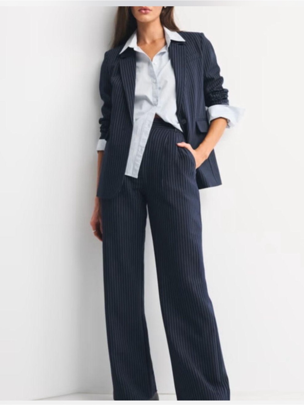 Abercrombie & Fitch Sloane Pinstripe High Rise Wide Leg Trouser 28 6L NWT